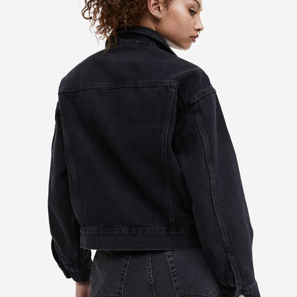 H&M Black Denim Jean Jacket Button Front in XS - Picture 3 of 11